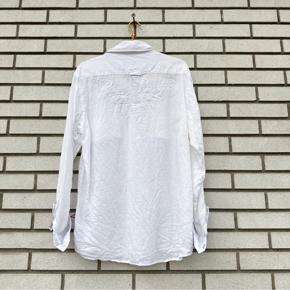 Marinepool Cannes Regatta 100% Linen Yacht Club Shirt L White Coastal Preppy - Picture 12 of 12